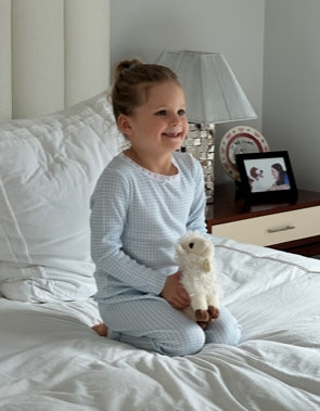 Girls Classic Set Crew LS & Pant - Blue Gingham Print