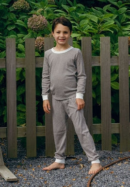 Boys Set Crew LS & Pant - Brown Gingham Print