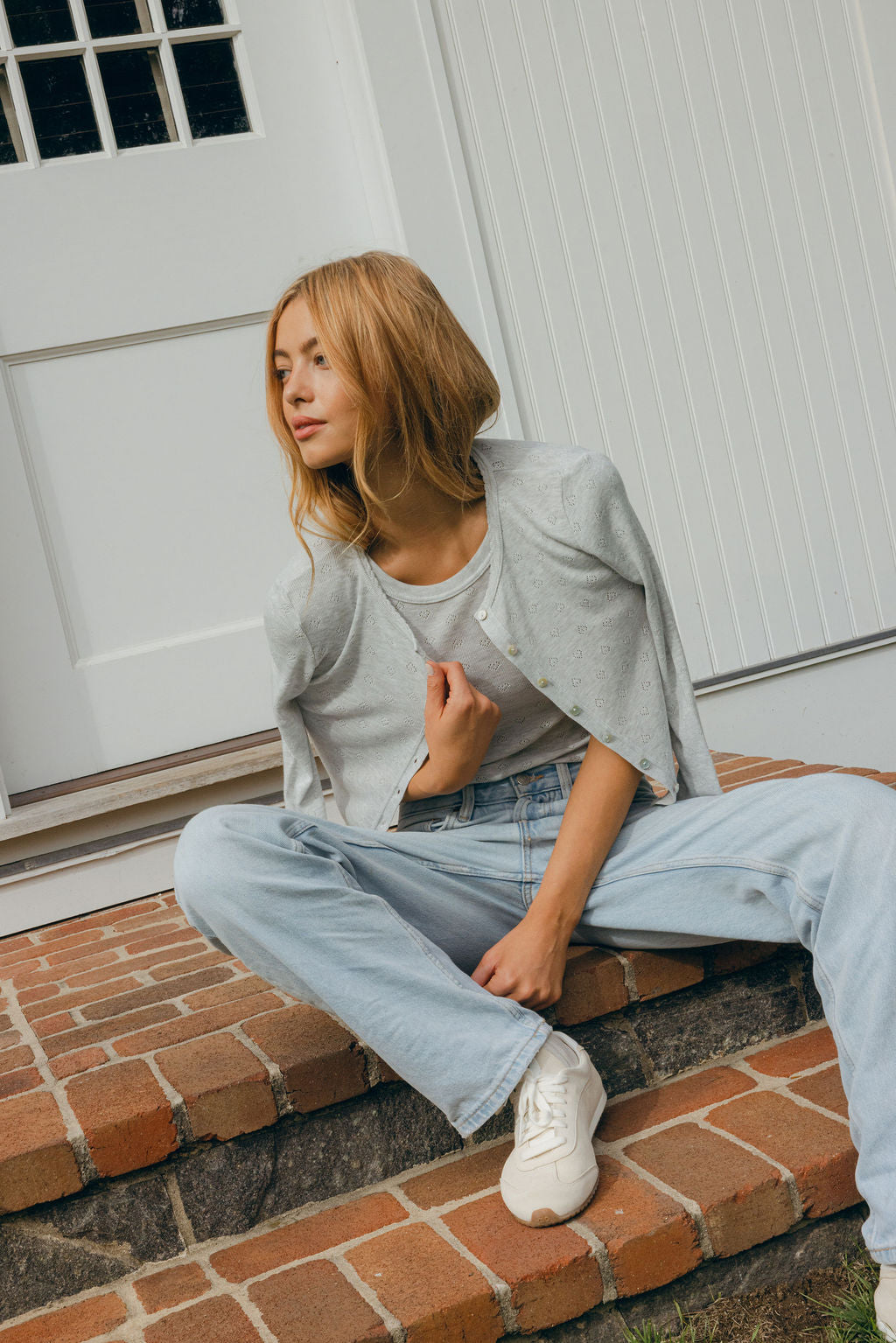 Ann Baby Cropped Tee Short Sleeve - Heather Grey Hearts Pointelle