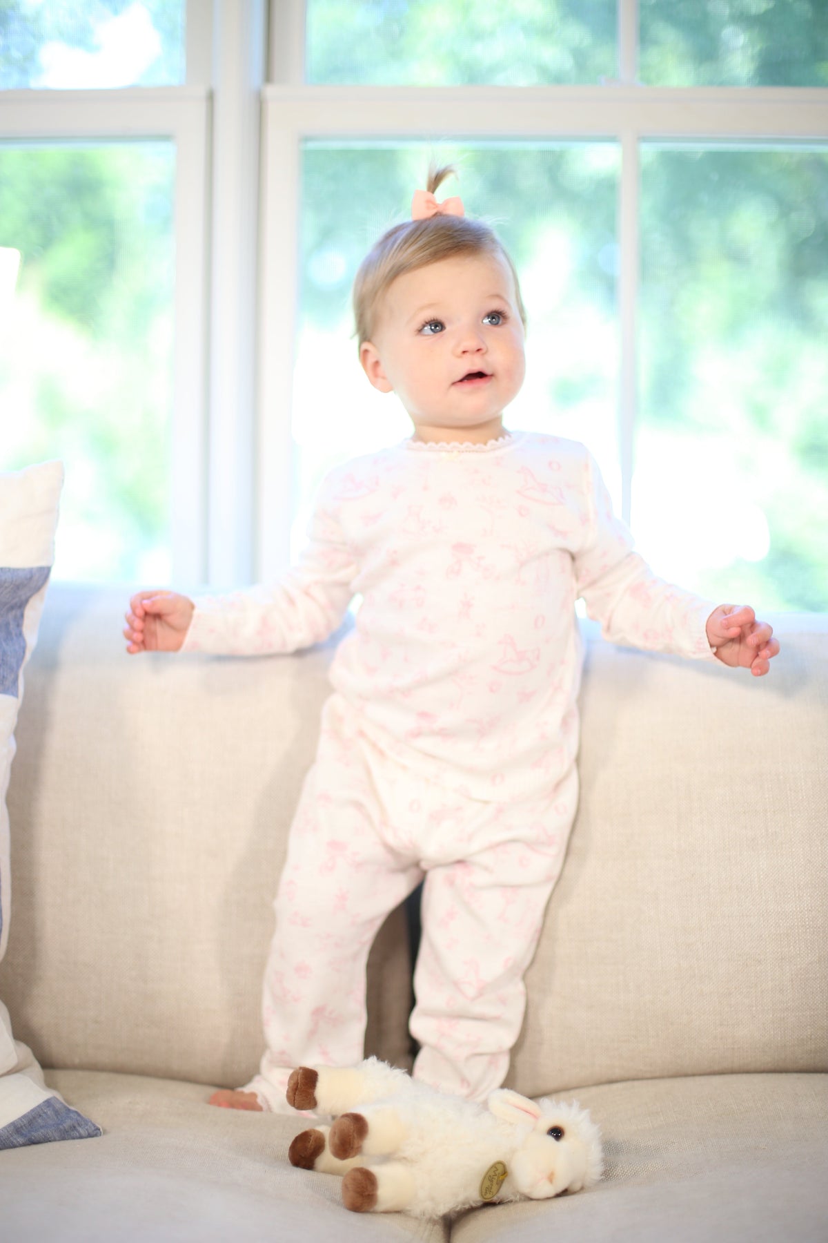 Girls & Baby Vivi Crew Long Sleeve Tee - Pink Toile Print