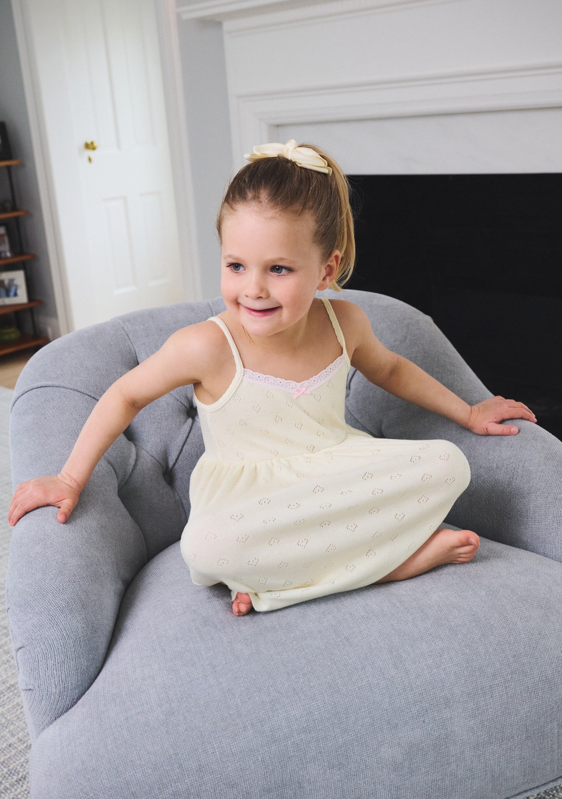 Girls Babydoll Gown - Lemon Hearts Pointelle