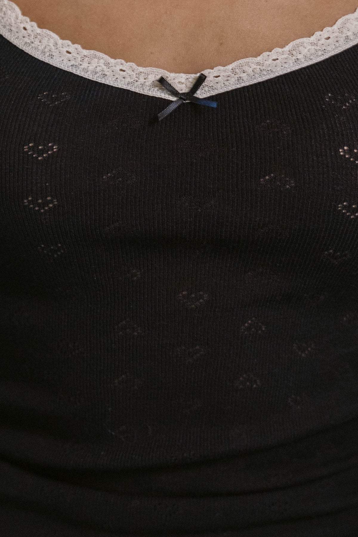 Patti Cami - Black Hearts Pointelle w Ecru Lace