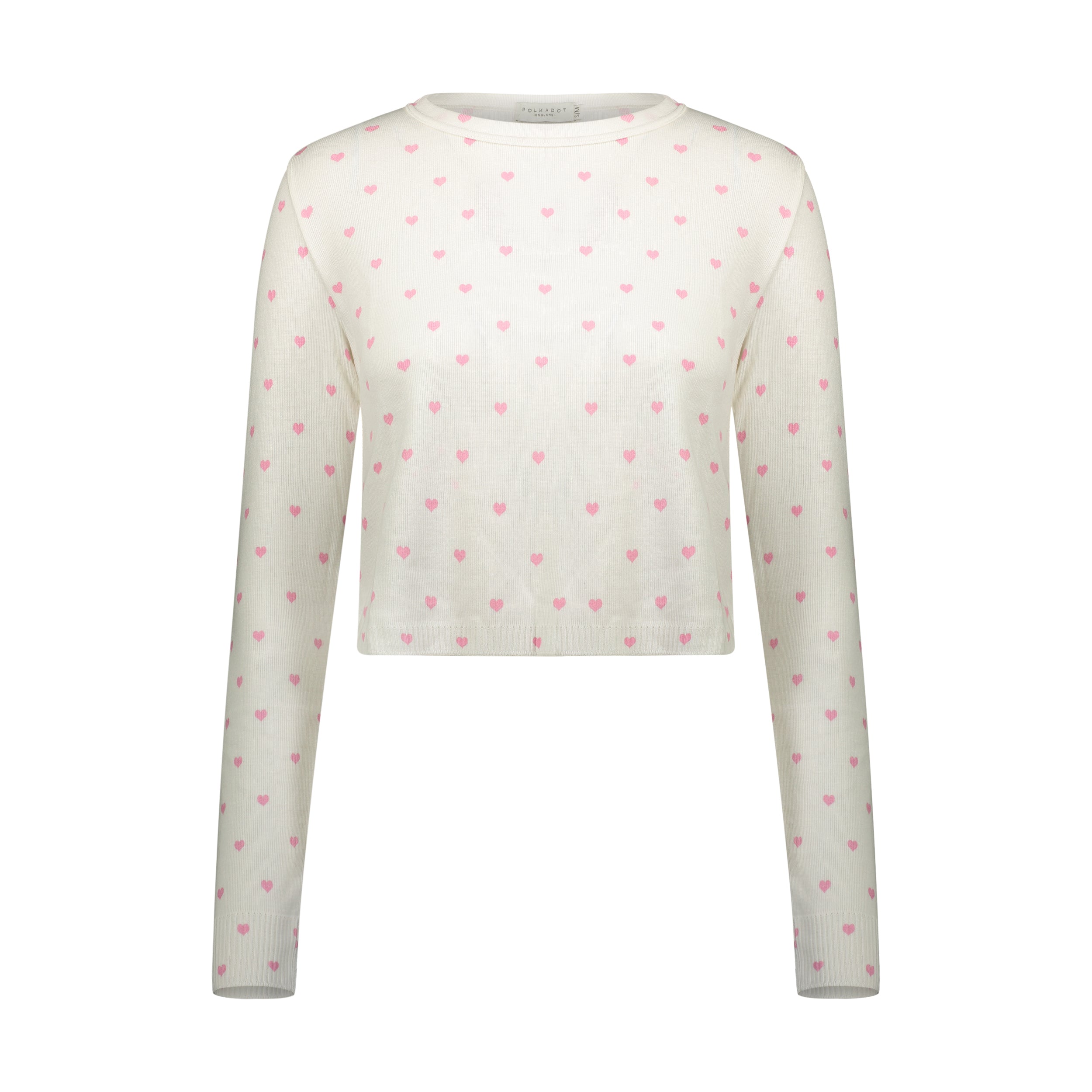 NELL CROP SLOUCHY CREW Pink Hearts Print