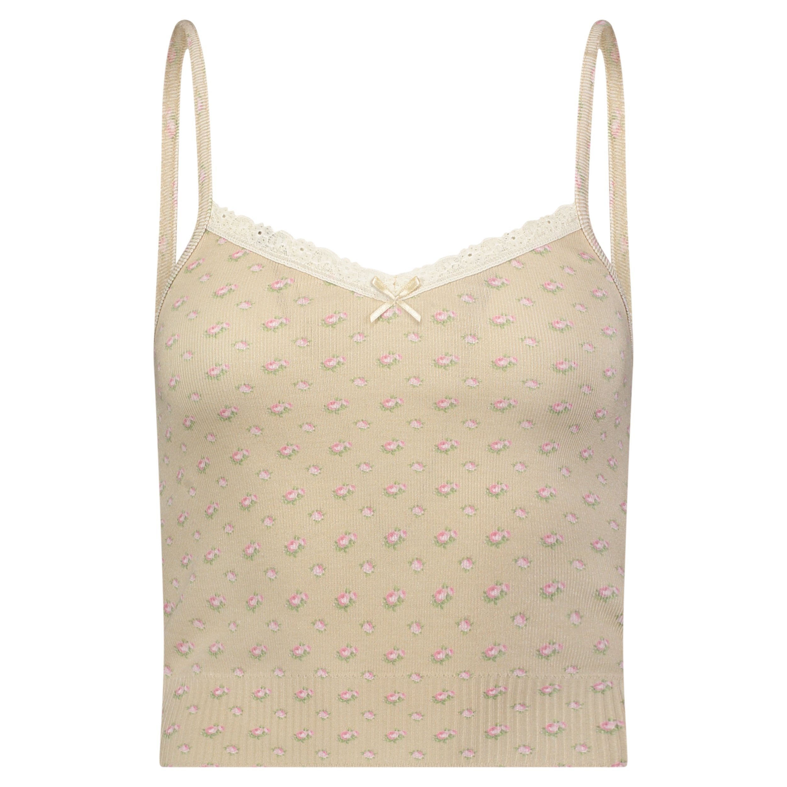 LIZ CROP CAMISOLE Taupe Ditsy Rose Print