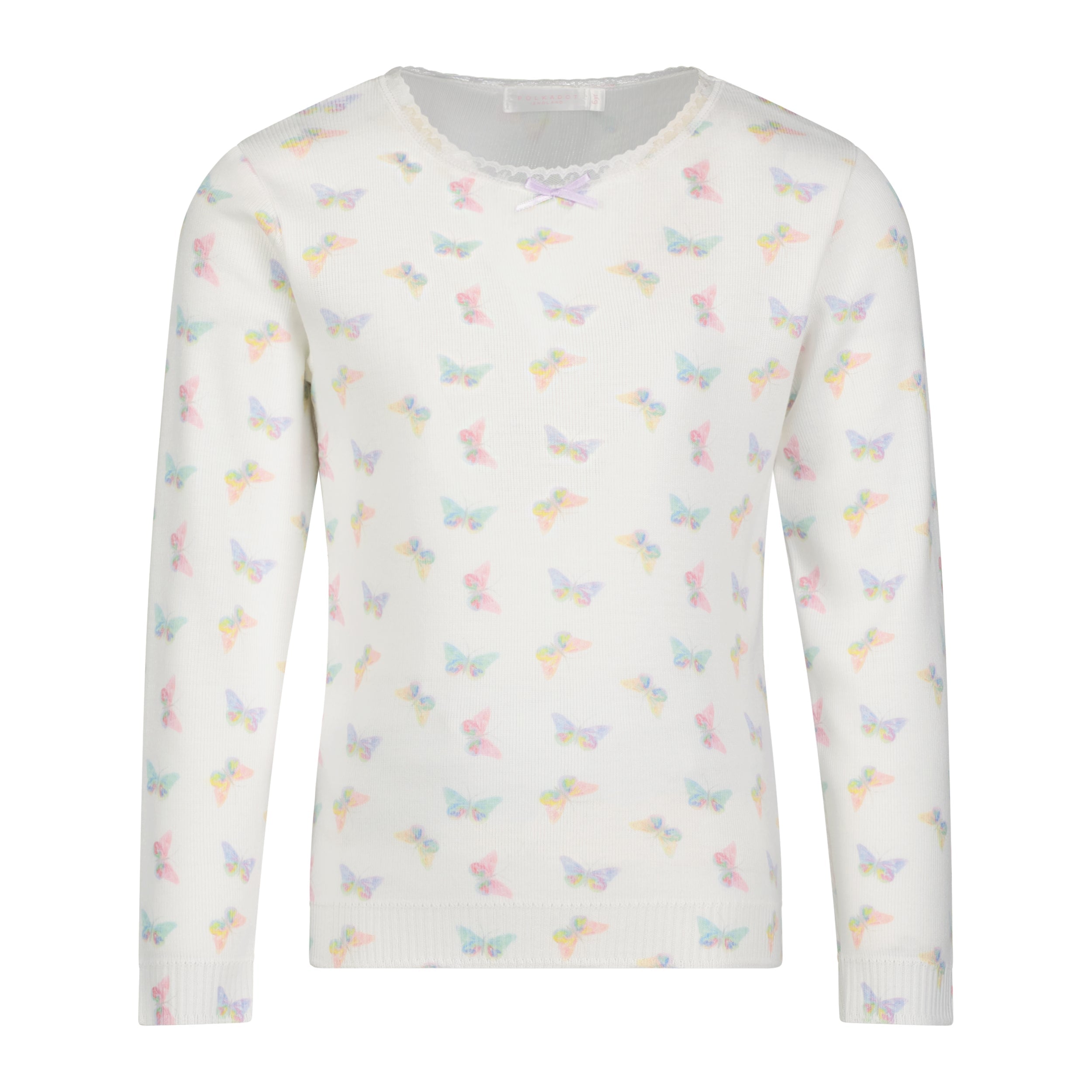 GIRLS BUTTERFLY Print CREW LS w Lace