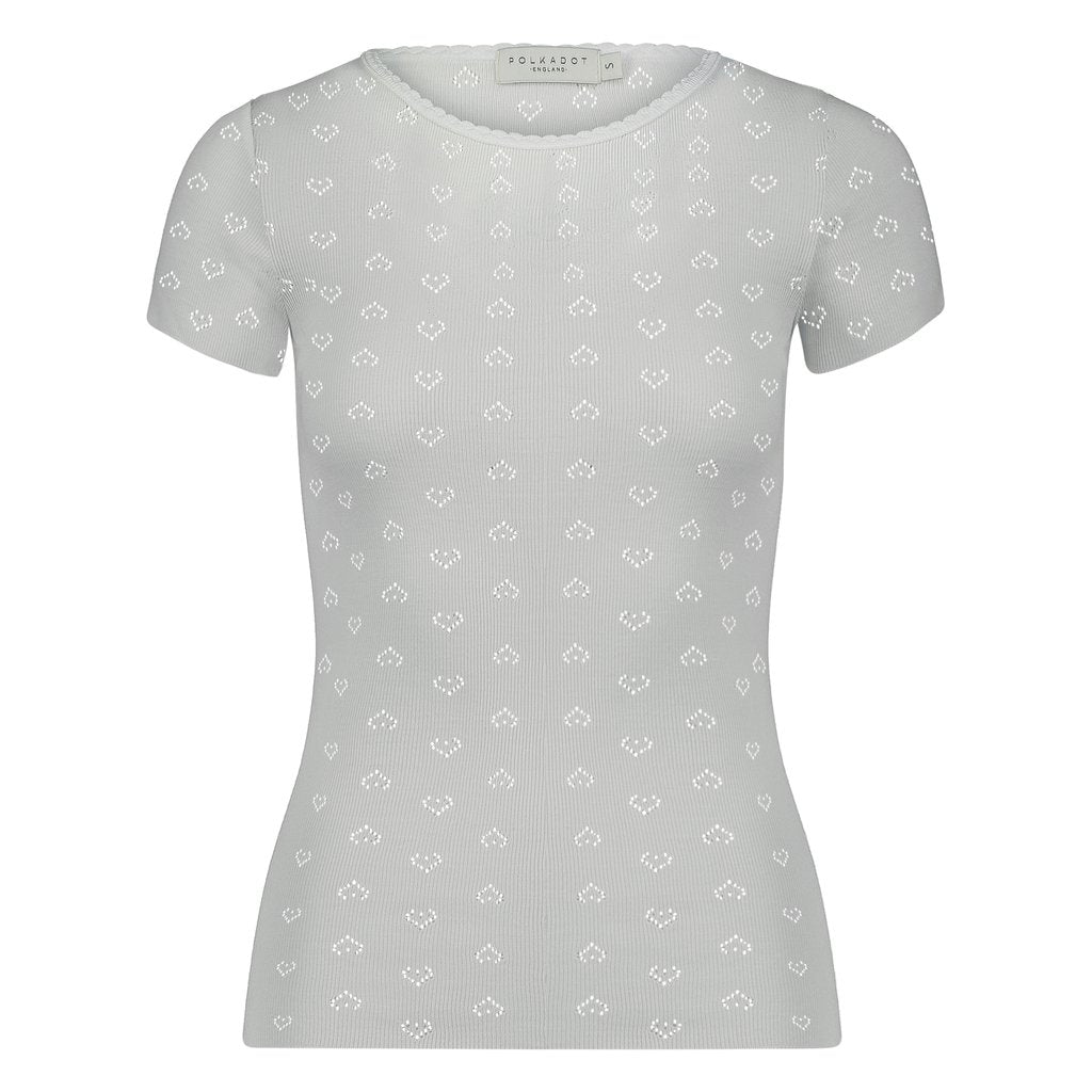REBECCA CREW SS Tee Pearl White Vintage Hearts