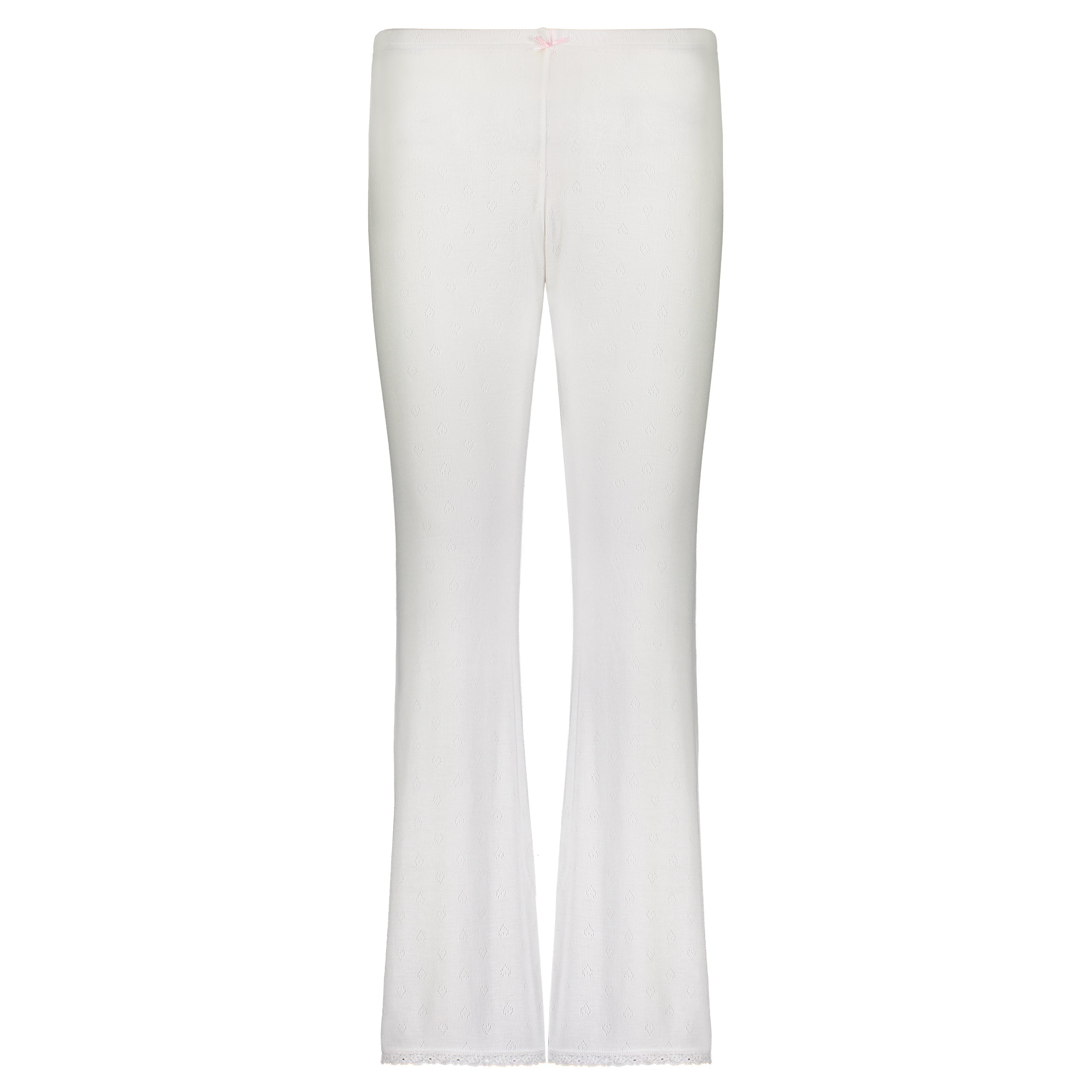 LONG PANT Hi Rise Pearl White Vintage Hearts w Cluny Lace