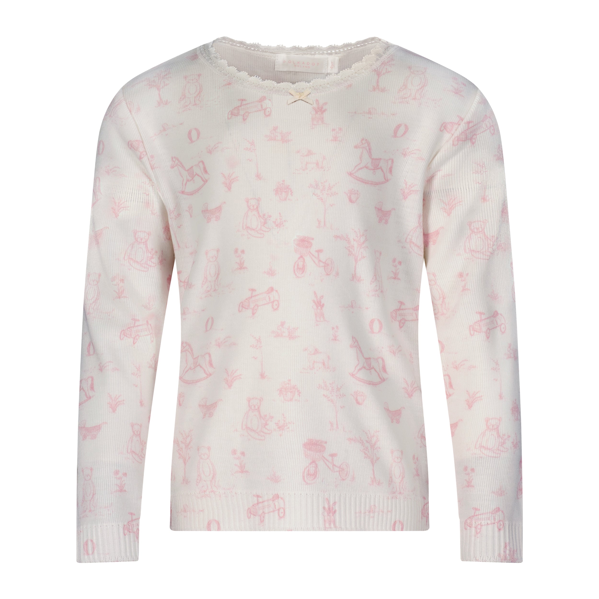 GIRLS PINK TOILE Print CREW LS w Lace