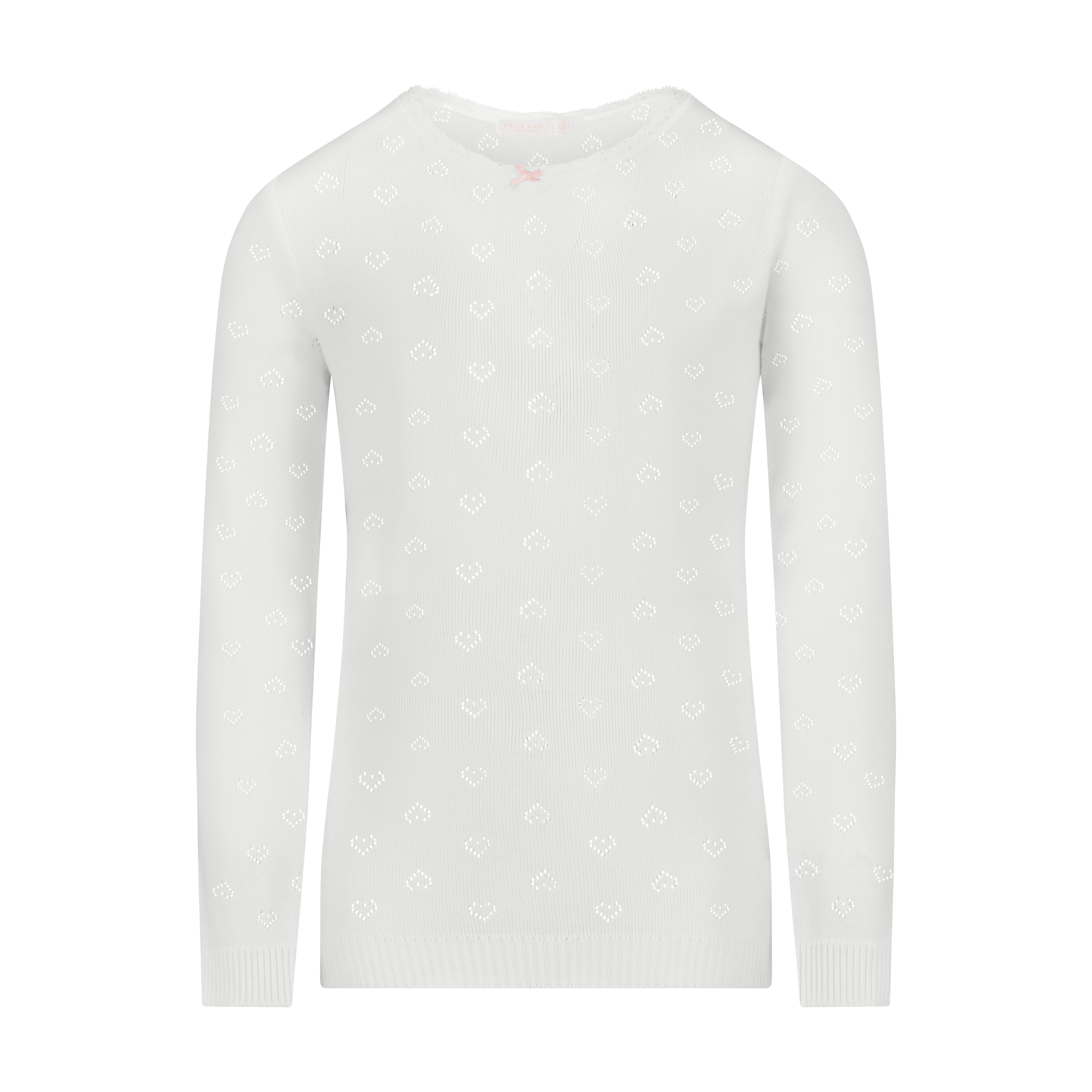 GIRLS & BABY CREW LS Pearl White Vintage Hearts