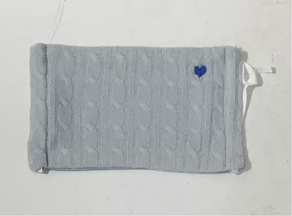Cashmere Mask- Embroidered Heart- Blue Cable Knit with Blue Heart