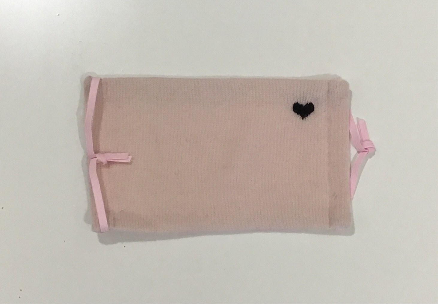 Cashmere Mask- Embroidered Heart- Pink with Black Heart